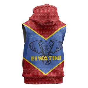 Elephant Eswatini Sleeveless Hoodie Swaziland Shield Tribal Pattern and National Flag - African Pride