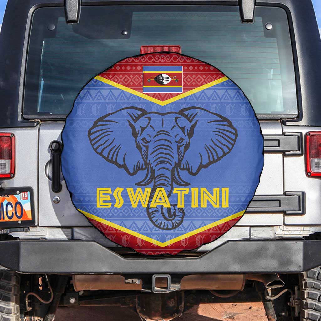 Elephant Eswatini Spare Tire Cover Swaziland Shield Tribal Pattern and National Flag
