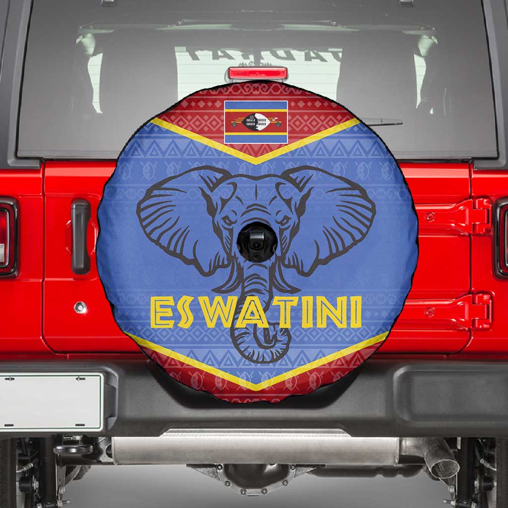 Elephant Eswatini Spare Tire Cover Swaziland Shield Tribal Pattern and National Flag
