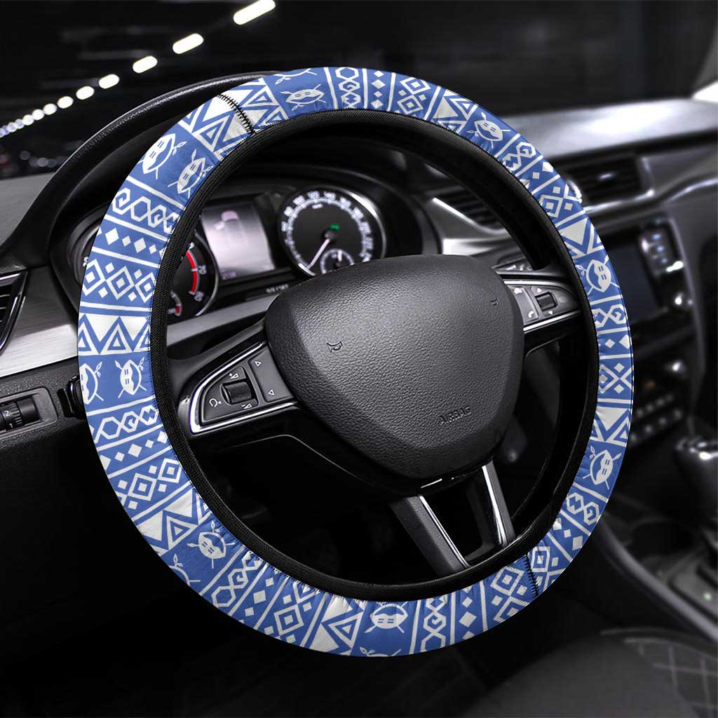 Elephant Eswatini Steering Wheel Cover Swaziland Shield Tribal Pattern and National Flag