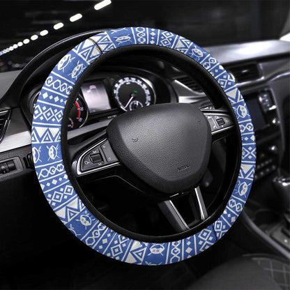 Elephant Eswatini Steering Wheel Cover Swaziland Shield Tribal Pattern and National Flag