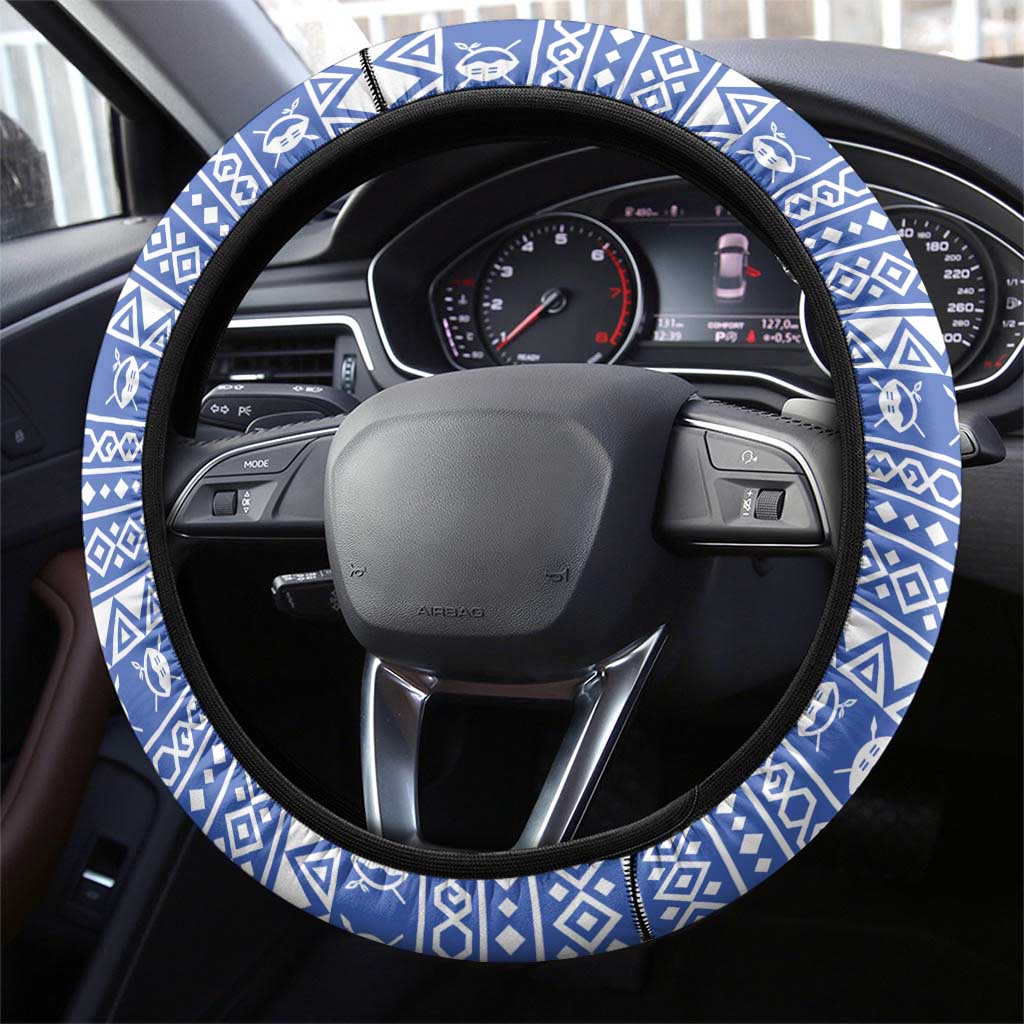 Elephant Eswatini Steering Wheel Cover Swaziland Shield Tribal Pattern and National Flag