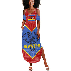 Elephant Eswatini Summer Maxi Dress Swaziland Shield Tribal Pattern and National Flag