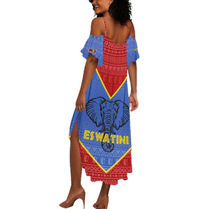 Elephant Eswatini Summer Maxi Dress Swaziland Shield Tribal Pattern and National Flag