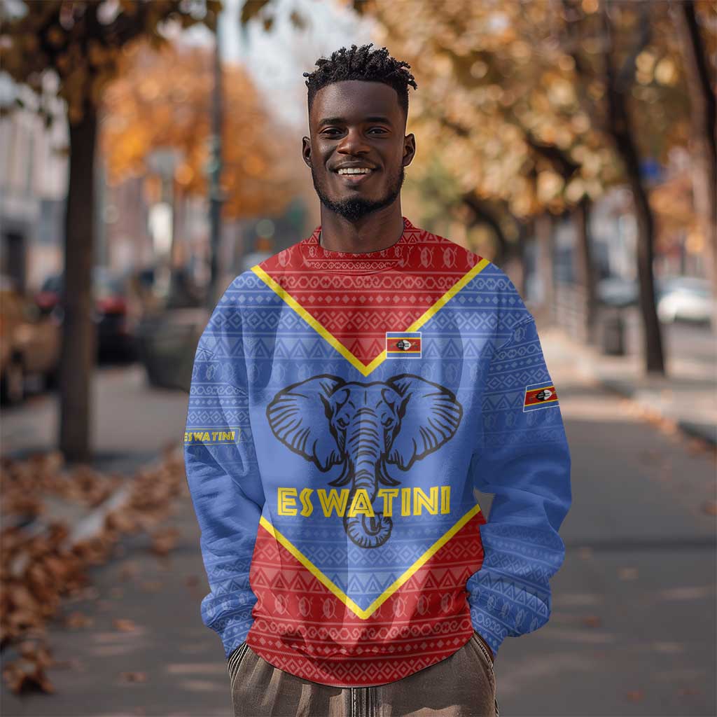 Elephant Eswatini Sweatshirt Swaziland Shield Tribal Pattern and National Flag