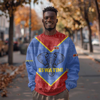 Elephant Eswatini Sweatshirt Swaziland Shield Tribal Pattern and National Flag