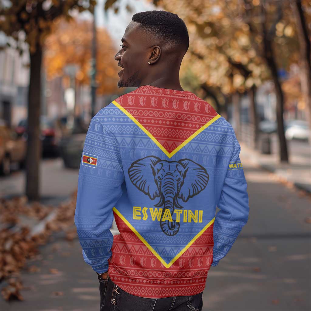 Elephant Eswatini Sweatshirt Swaziland Shield Tribal Pattern and National Flag