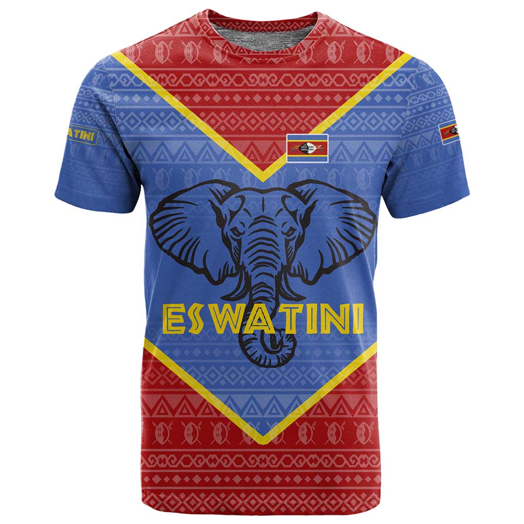 Elephant Eswatini T shirt Swaziland Shield Tribal Pattern and National Flag