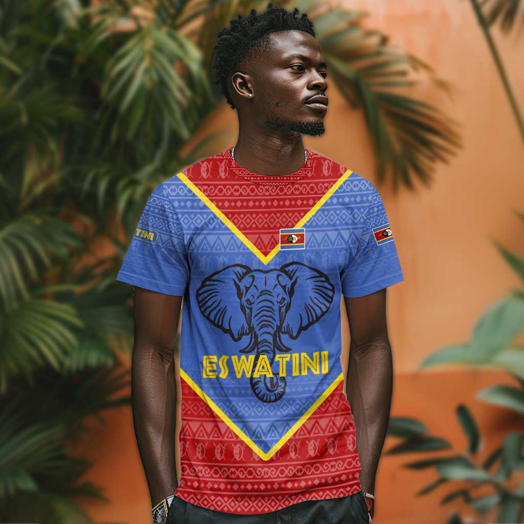 Elephant Eswatini T shirt Swaziland Shield Tribal Pattern and National Flag