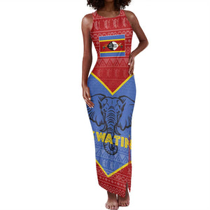Elephant Eswatini Tank Maxi Dress Swaziland Shield Tribal Pattern and National Flag