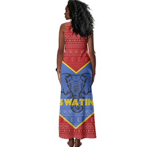 Elephant Eswatini Tank Maxi Dress Swaziland Shield Tribal Pattern and National Flag