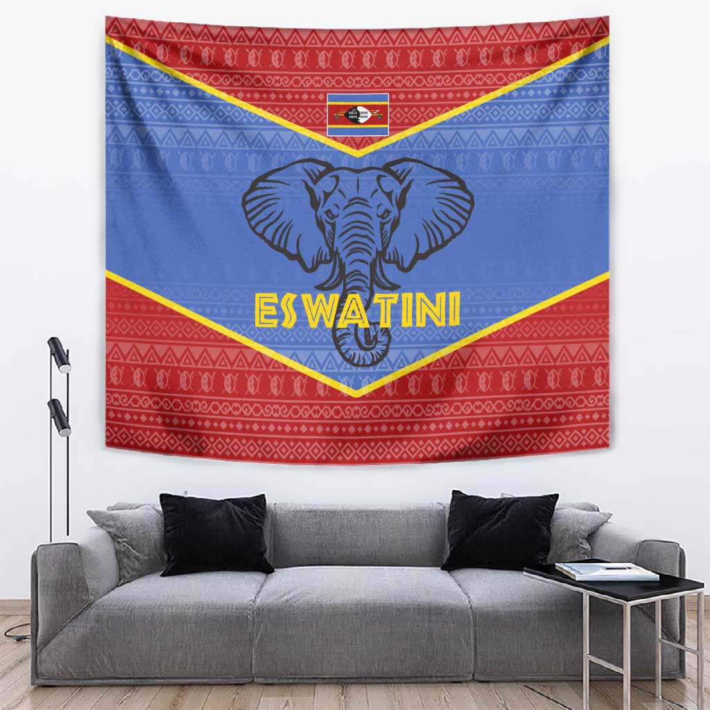 Elephant Eswatini Tapestry Swaziland Shield Tribal Pattern and National Flag