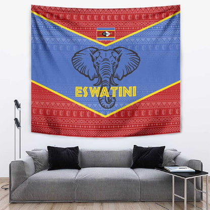 Elephant Eswatini Tapestry Swaziland Shield Tribal Pattern and National Flag