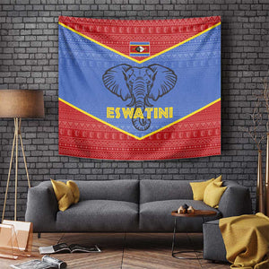 Elephant Eswatini Tapestry Swaziland Shield Tribal Pattern and National Flag