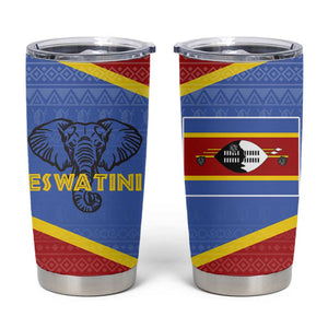Elephant Eswatini Tumbler Cup Swaziland Shield Tribal Pattern and National Flag