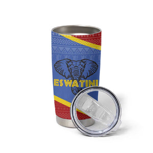 Elephant Eswatini Tumbler Cup Swaziland Shield Tribal Pattern and National Flag