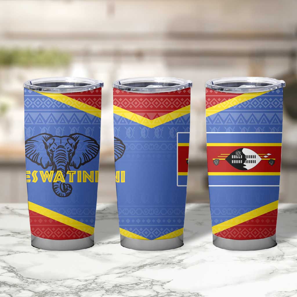 Elephant Eswatini Tumbler Cup Swaziland Shield Tribal Pattern and National Flag