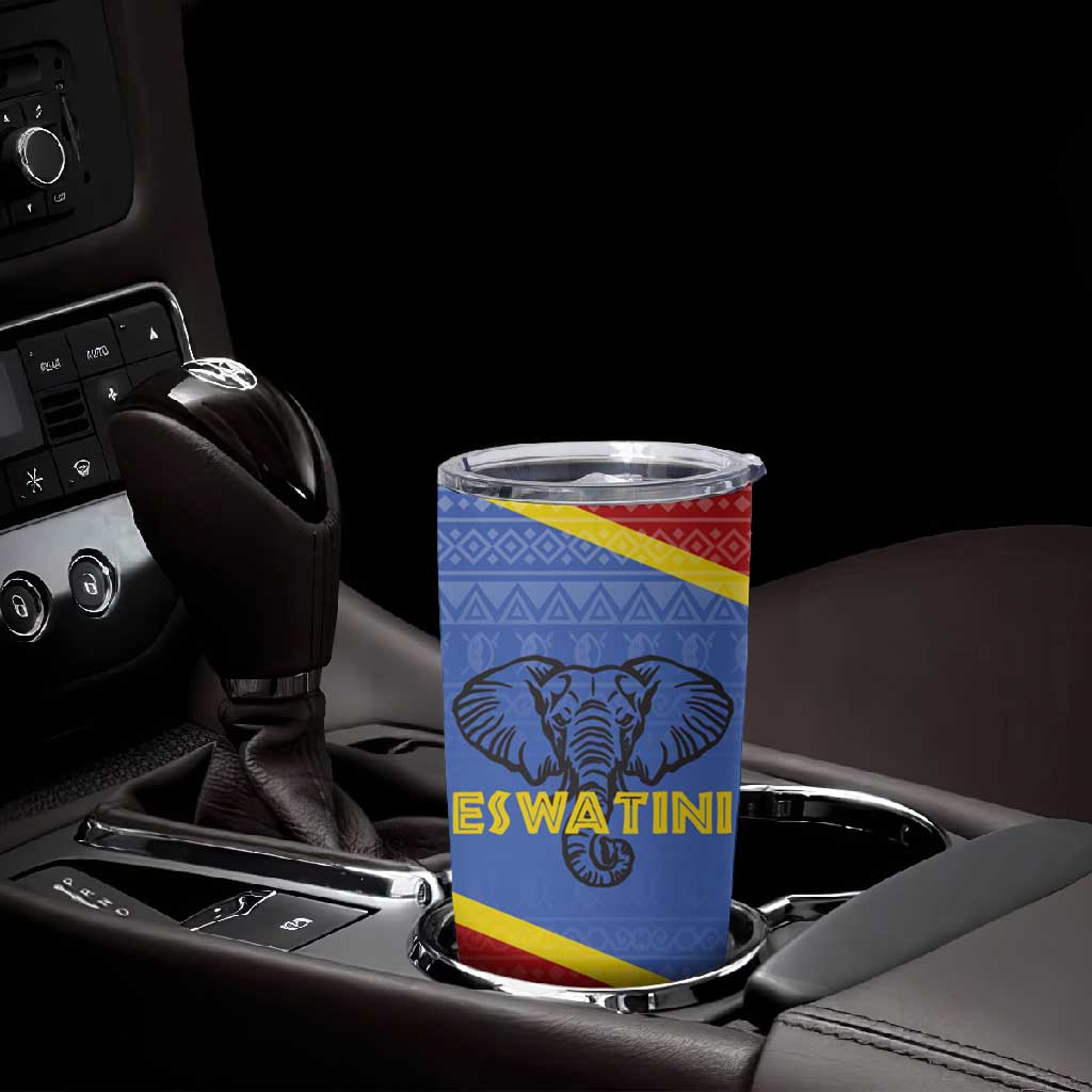 Elephant Eswatini Tumbler Cup Swaziland Shield Tribal Pattern and National Flag