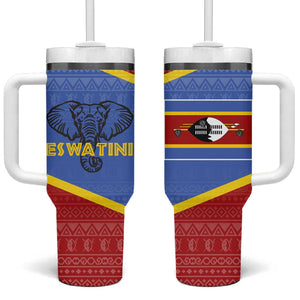 Elephant Eswatini Tumbler With Handle Swaziland Shield Tribal Pattern and National Flag