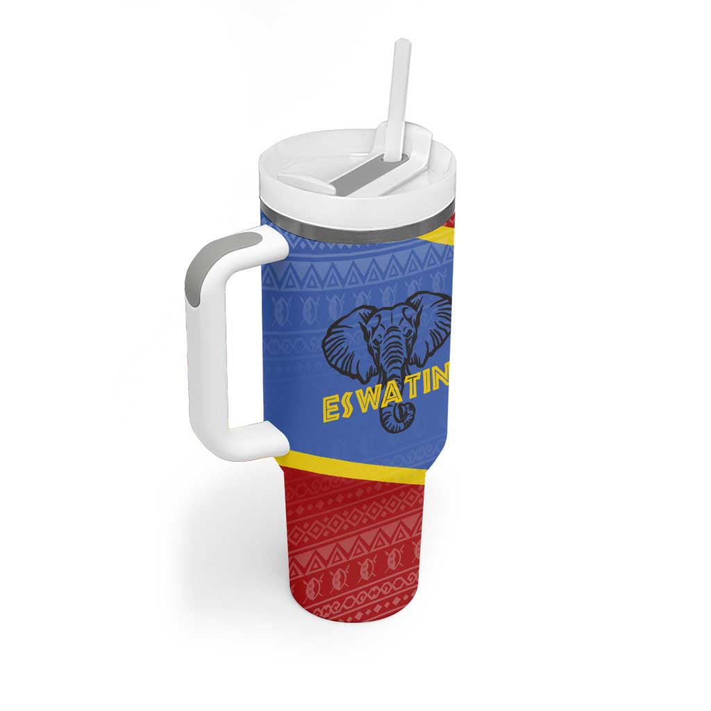 Elephant Eswatini Tumbler With Handle Swaziland Shield Tribal Pattern and National Flag