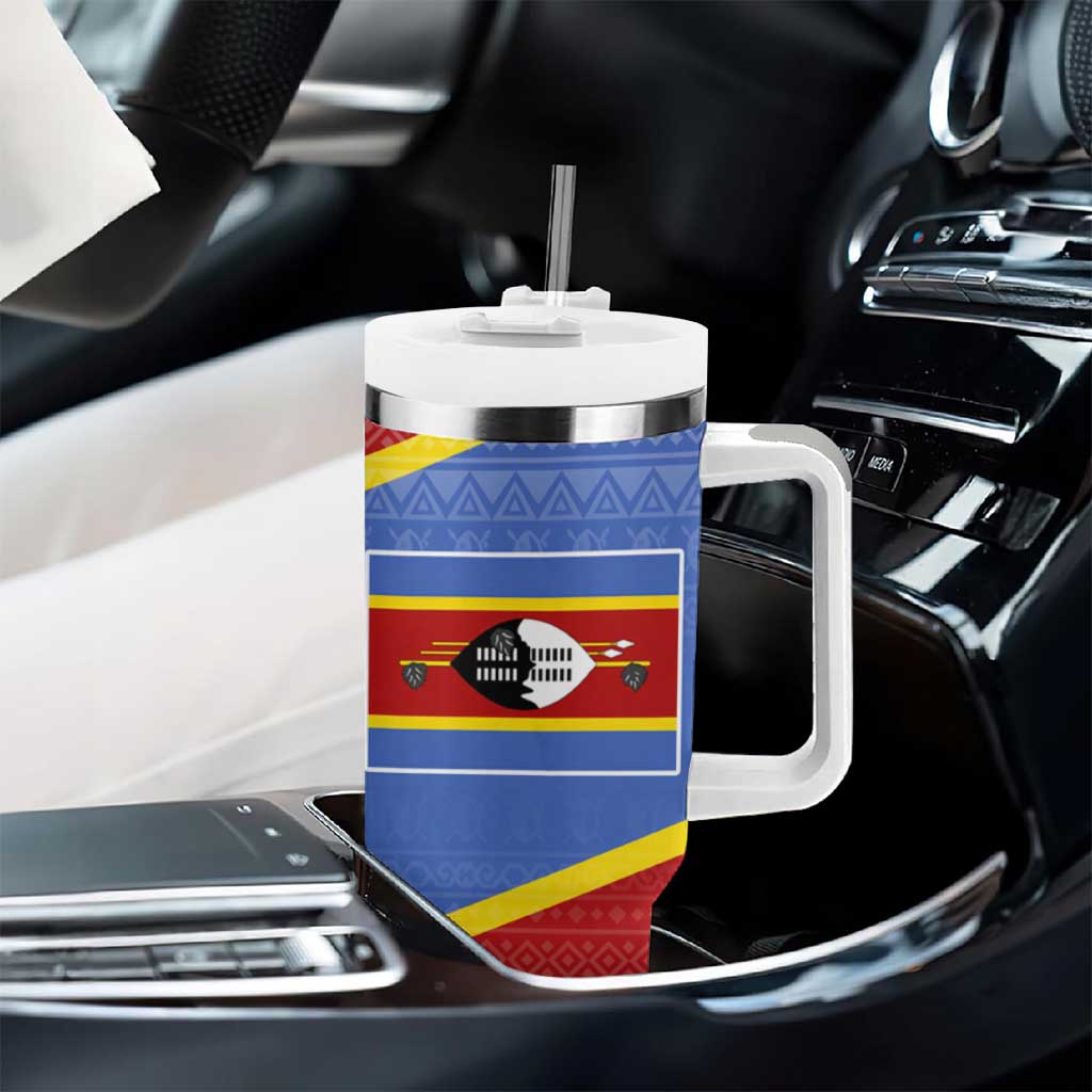 Elephant Eswatini Tumbler With Handle Swaziland Shield Tribal Pattern and National Flag