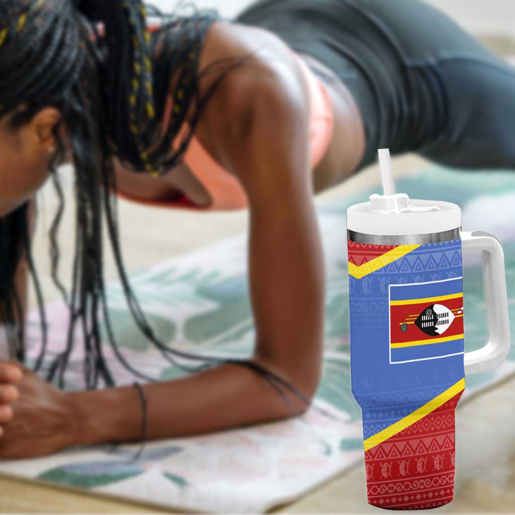 Elephant Eswatini Tumbler With Handle Swaziland Shield Tribal Pattern and National Flag