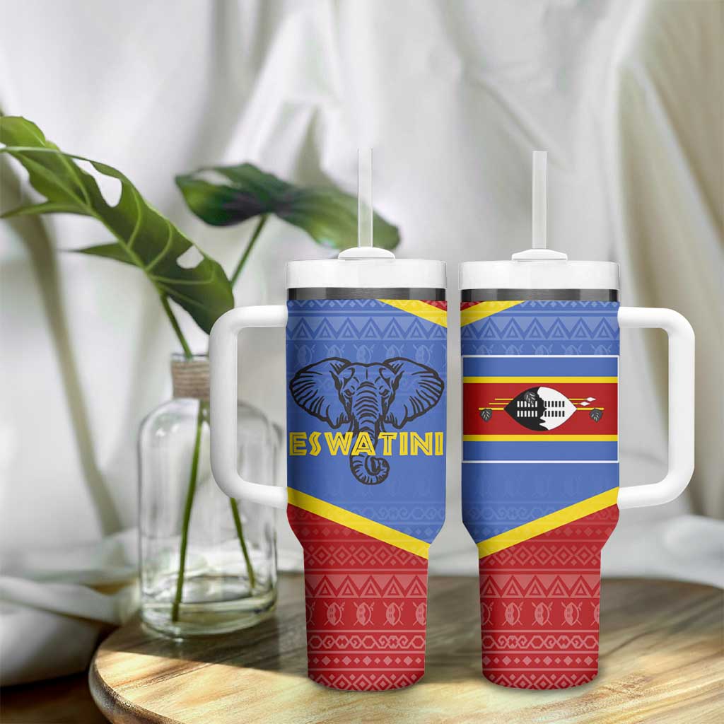 Elephant Eswatini Tumbler With Handle Swaziland Shield Tribal Pattern and National Flag