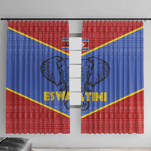 Elephant Eswatini Window Curtain Swaziland Shield Tribal Pattern and National Flag