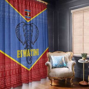 Elephant Eswatini Window Curtain Swaziland Shield Tribal Pattern and National Flag