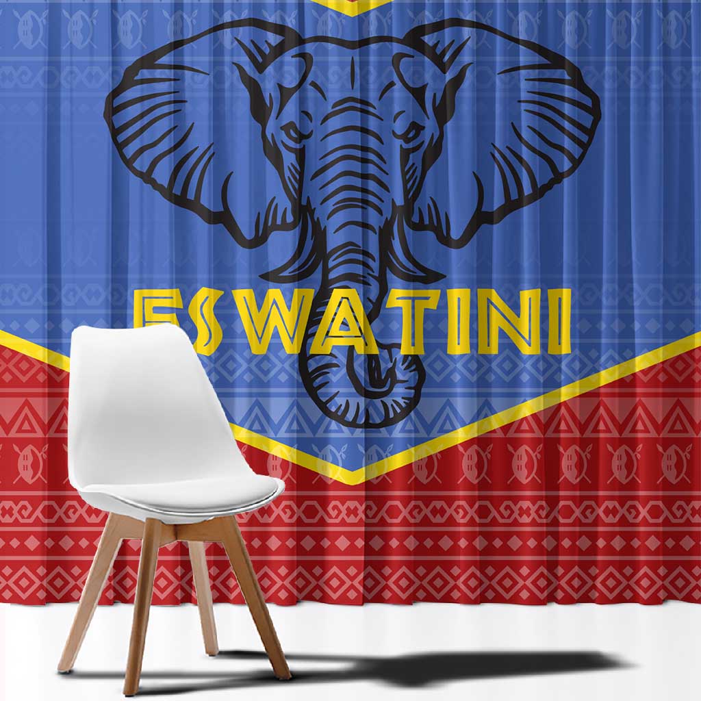 Elephant Eswatini Window Curtain Swaziland Shield Tribal Pattern and National Flag