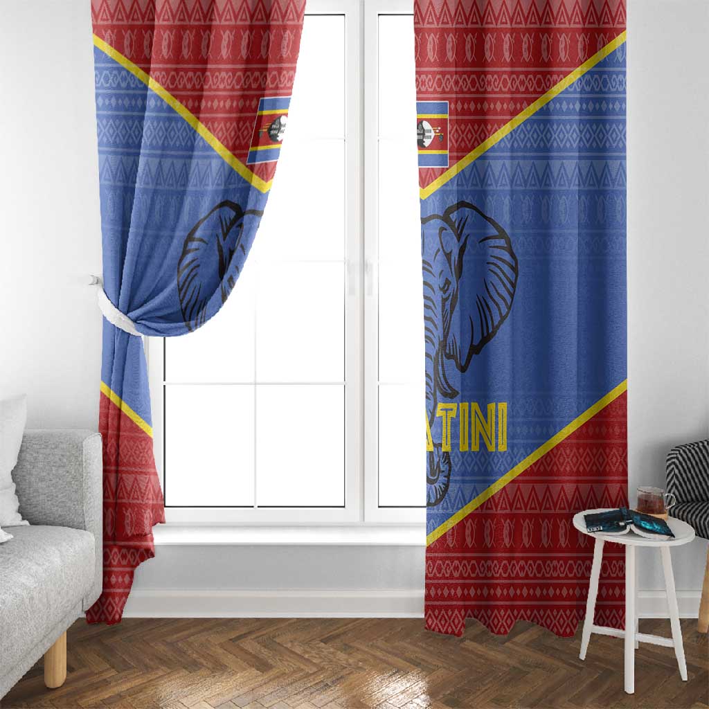 Elephant Eswatini Window Curtain Swaziland Shield Tribal Pattern and National Flag