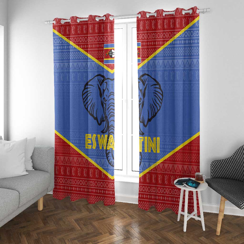 Elephant Eswatini Window Curtain Swaziland Shield Tribal Pattern and National Flag