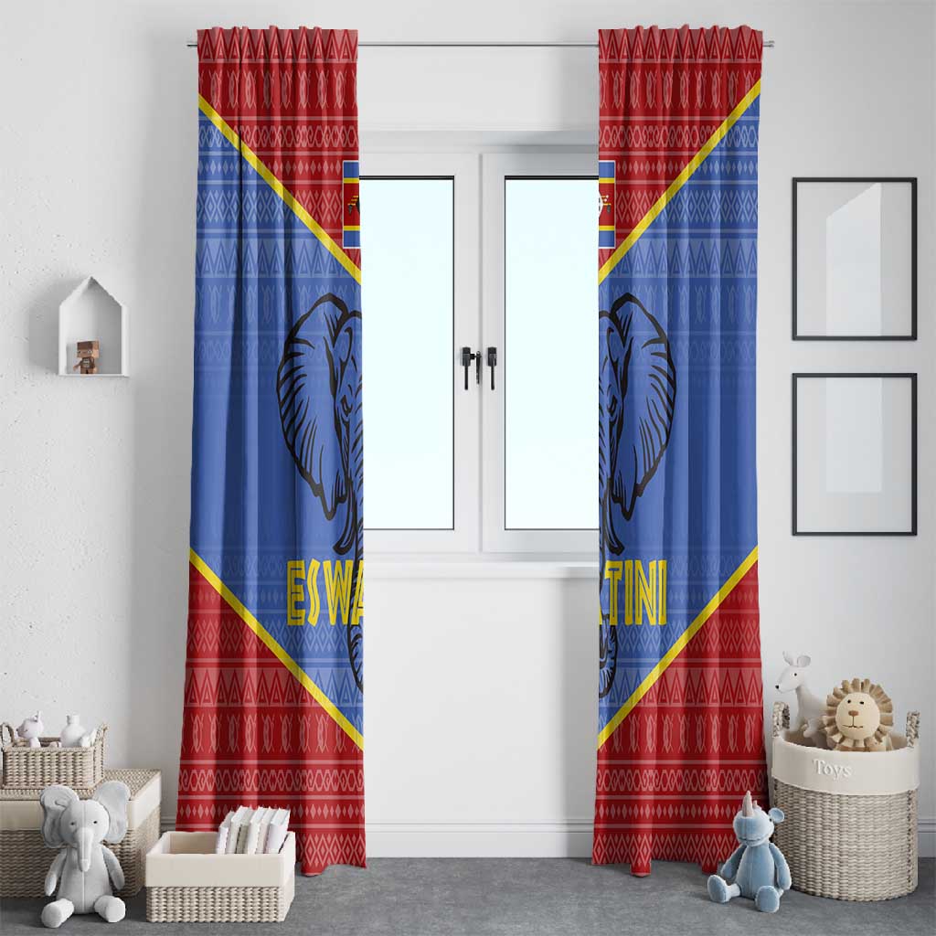 Elephant Eswatini Window Curtain Swaziland Shield Tribal Pattern and National Flag