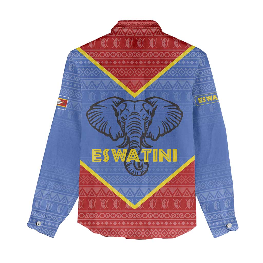 Elephant Eswatini Women Casual Shirt Swaziland Shield Tribal Pattern and National Flag