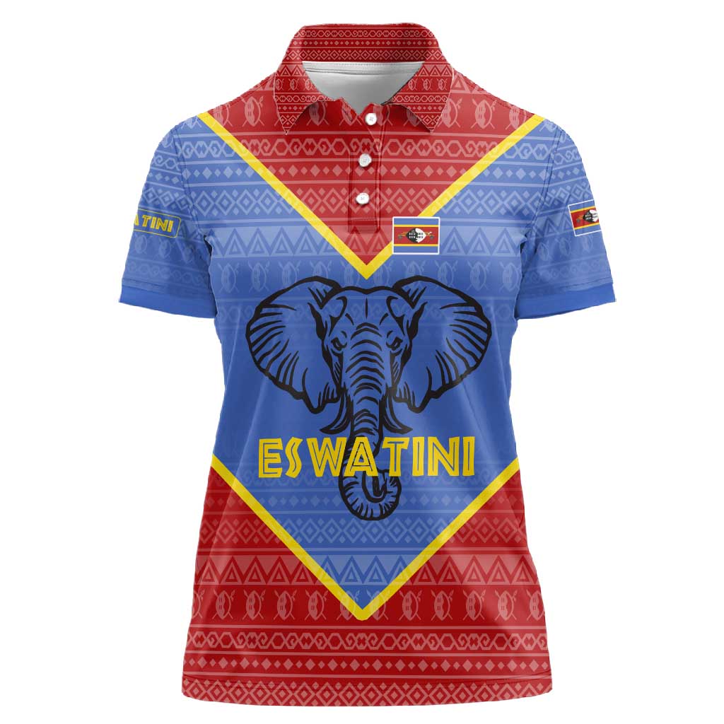 Elephant Eswatini Women Polo Shirt Swaziland Shield Tribal Pattern and National Flag