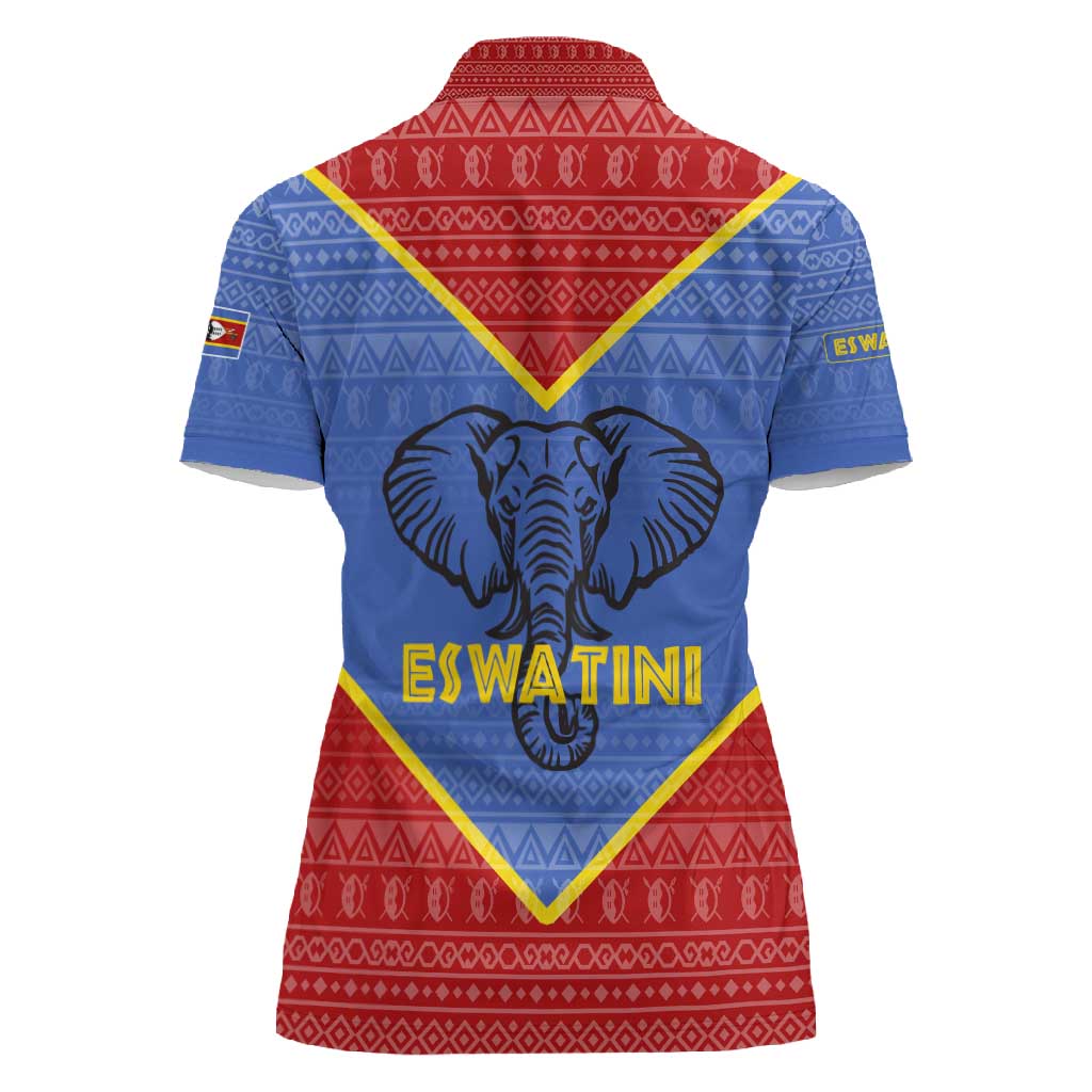 Elephant Eswatini Women Polo Shirt Swaziland Shield Tribal Pattern and National Flag