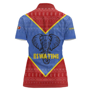 Elephant Eswatini Women Polo Shirt Swaziland Shield Tribal Pattern and National Flag