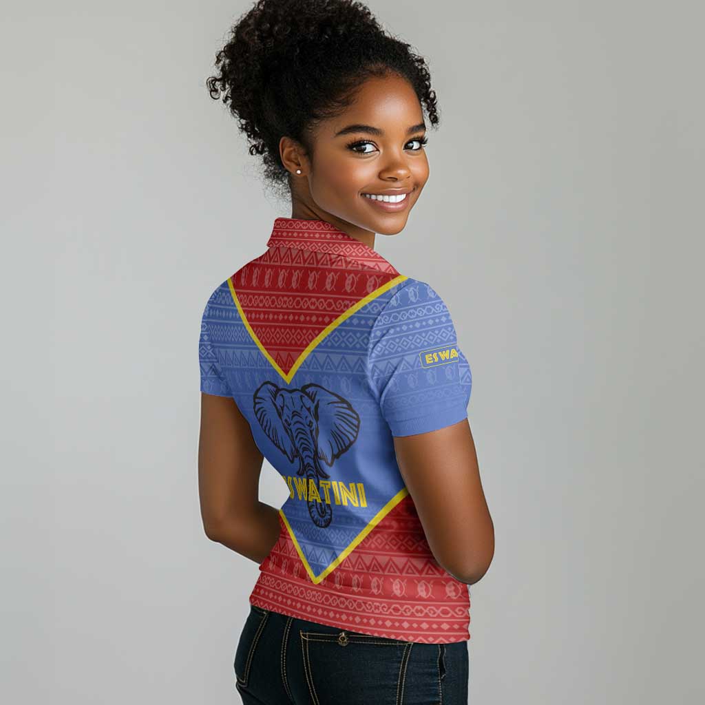 Elephant Eswatini Women Polo Shirt Swaziland Shield Tribal Pattern and National Flag