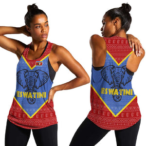 Elephant Eswatini Women Racerback Tank Swaziland Shield Tribal Pattern and National Flag