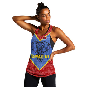 Elephant Eswatini Women Racerback Tank Swaziland Shield Tribal Pattern and National Flag