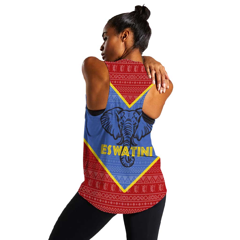Elephant Eswatini Women Racerback Tank Swaziland Shield Tribal Pattern and National Flag