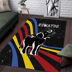 Eswatini Elephant Area Rug Swazi Flag Colors and Cosmic Background