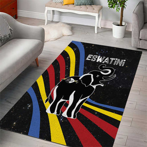 Eswatini Elephant Area Rug Swazi Flag Colors and Cosmic Background