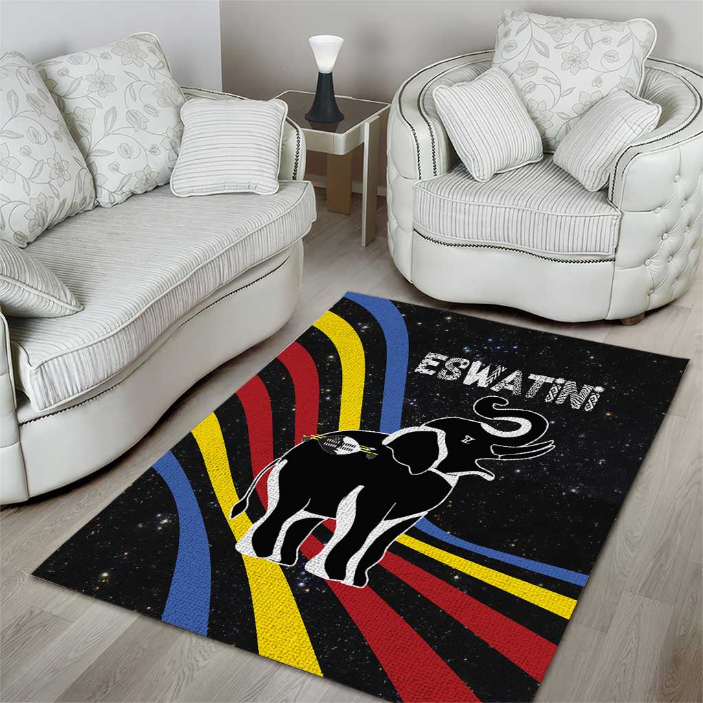 Eswatini Elephant Area Rug Swazi Flag Colors and Cosmic Background