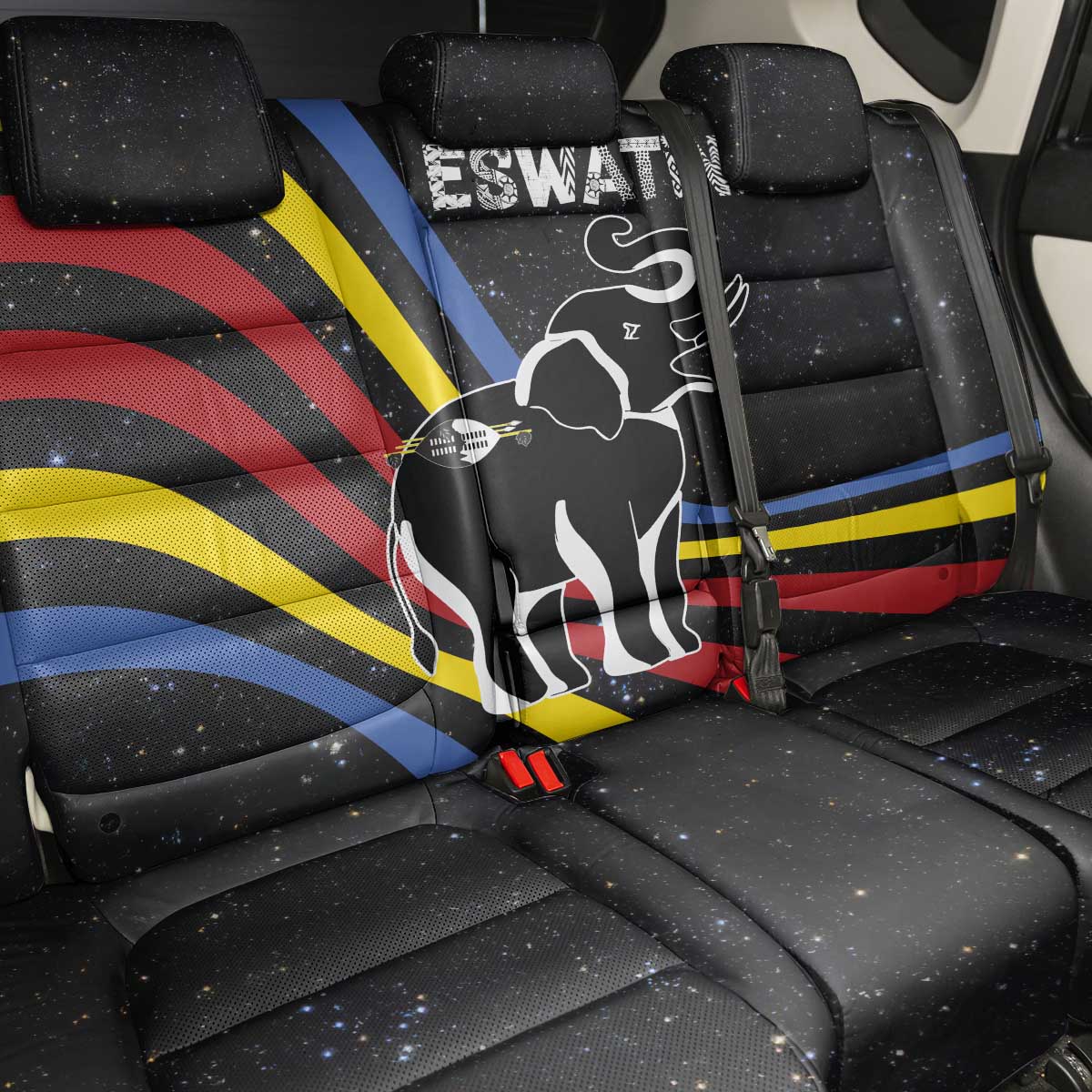 Eswatini Elephant Back Car Seat Cover Swazi Flag Colors and Cosmic Background