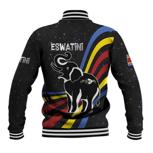 Eswatini Elephant Baseball Jacket Swazi Flag Colors and Cosmic Background