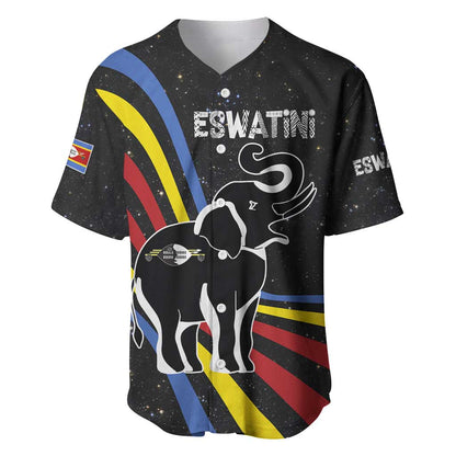 Eswatini Elephant Baseball Jersey Swazi Flag Colors and Cosmic Background