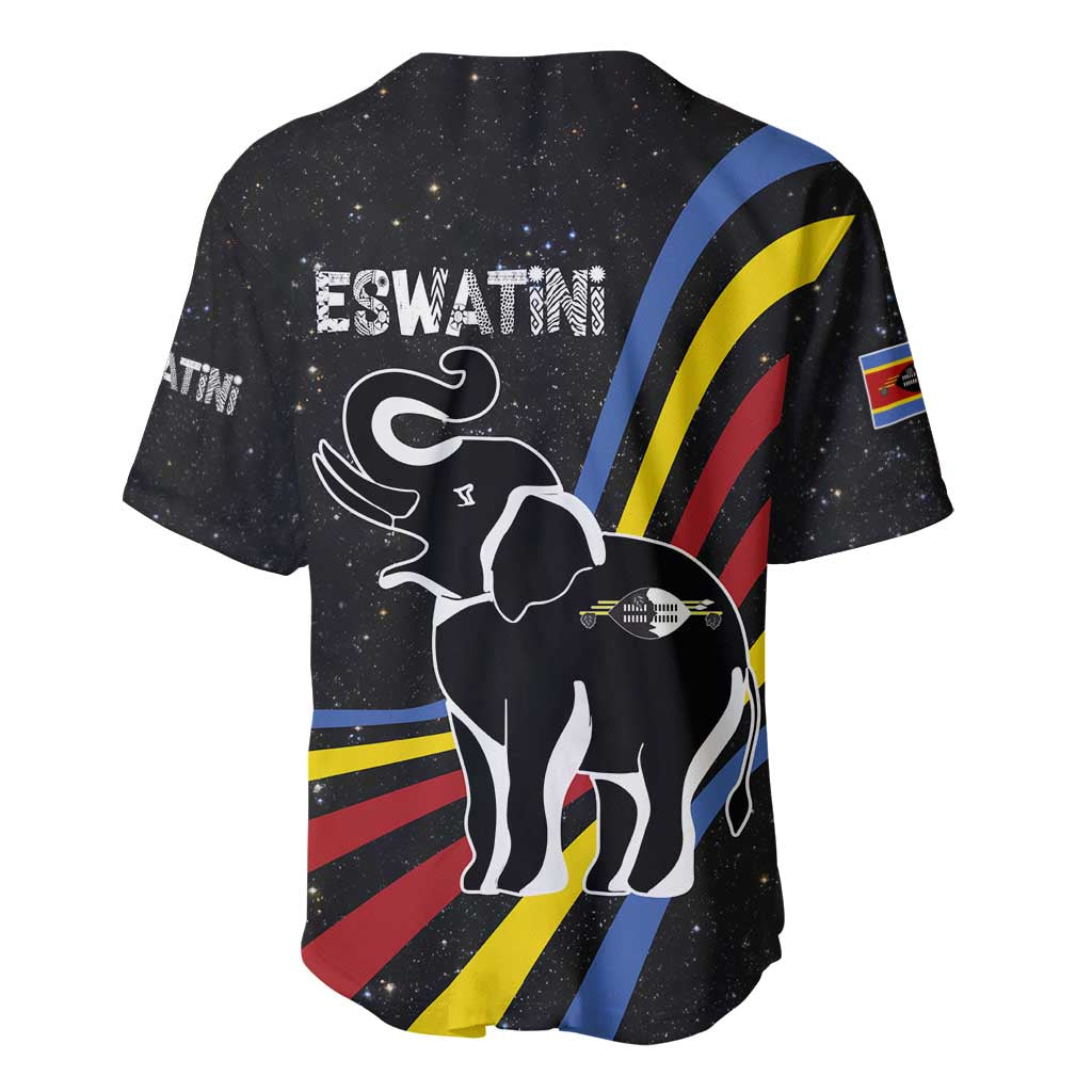 Eswatini Elephant Baseball Jersey Swazi Flag Colors and Cosmic Background