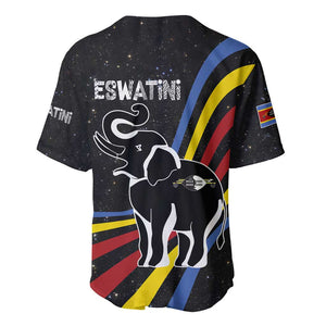 Eswatini Elephant Baseball Jersey Swazi Flag Colors and Cosmic Background