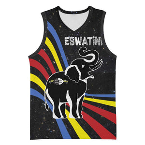 Eswatini Elephant Basketball Jersey Swazi Flag Colors and Cosmic Background - African Pride